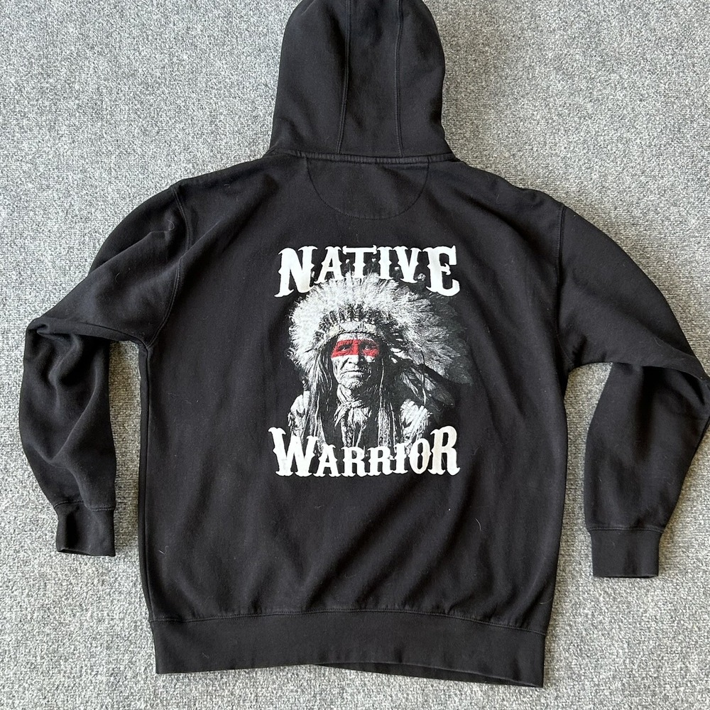 Native Warrior Sweater Men's Extra Large Black Hoodie Sweatshirt Double Sided